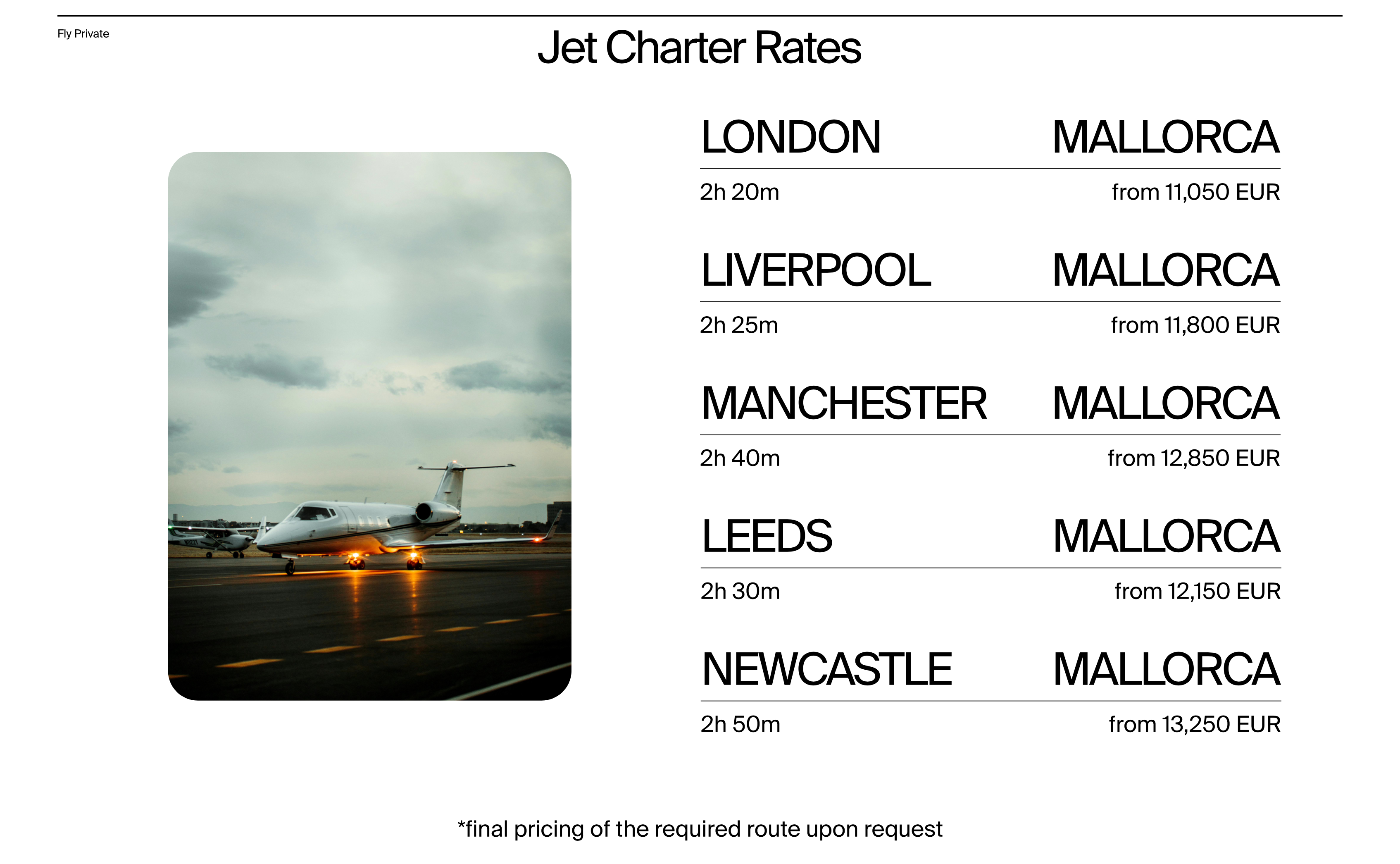 Mallorca private jet charter prices from the North