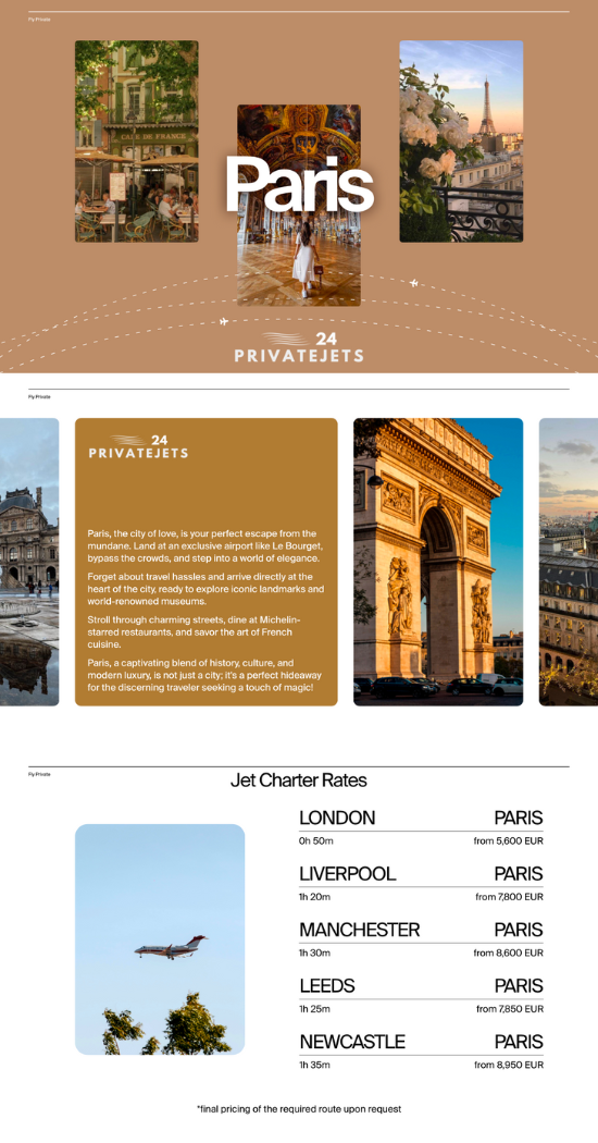 Private jet charters to Paris